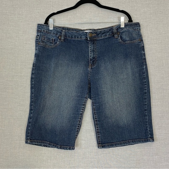 Pure Alfred Sung Jean Shorts Board Shorts Mid Rise Sz 18 Blue Denim - Picture 1 of 6